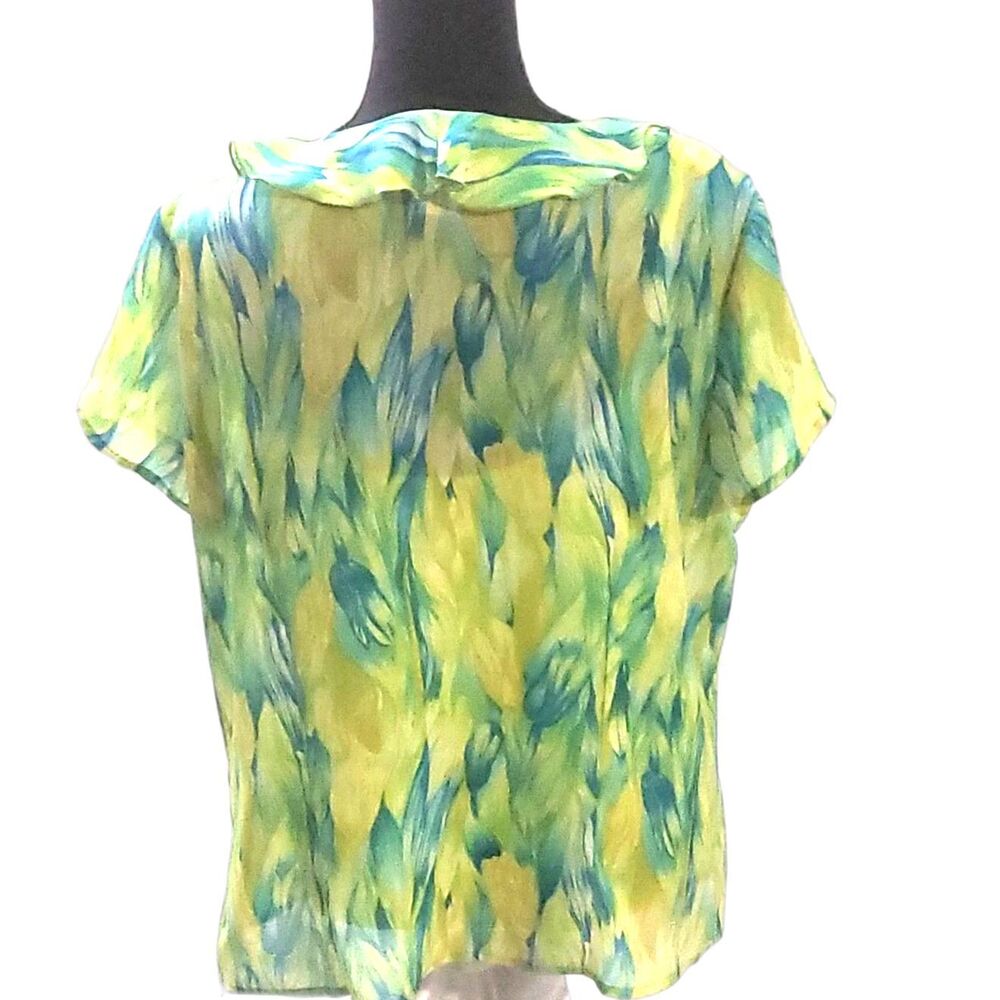 Hearts of Palm Green Blue Tropical Print Sheer Button Down Top Size 18 - Picture 5 of 6